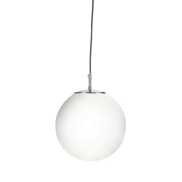 Searchlight Atom - hanglamp - Ø 30 x 120 cm - satijn zilver en glanzend opaal