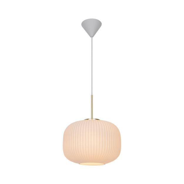 Nordlux Milford 30 - hanglamp - Ø 30 x 238 cm - opaal wit en messing