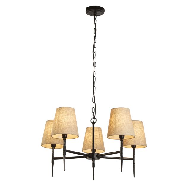 Searchlight Gothic - luster - Ø 66 x 130 cm - zwart en natuurlijk linnen