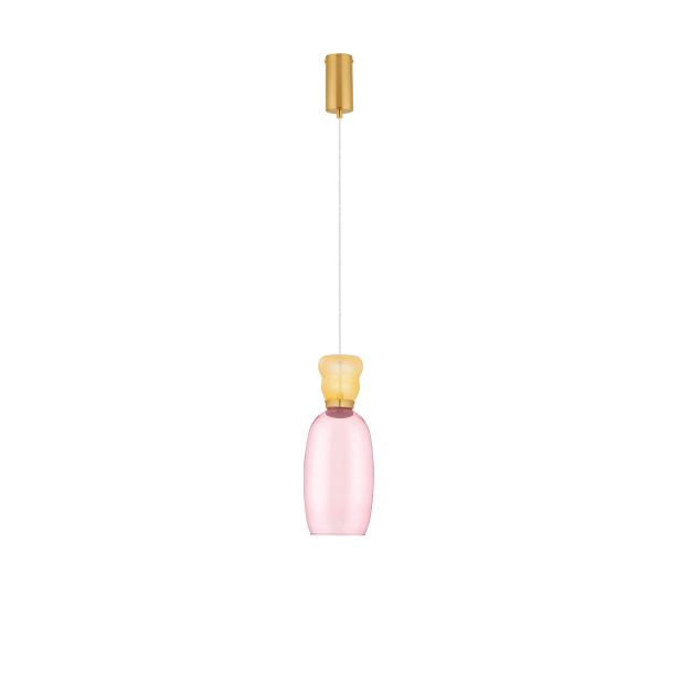 Nova Luce Pluma - hanglamp - Ø 15 x 179 cm - 9W LED incl. - goud, glanzend geel en roze glas
