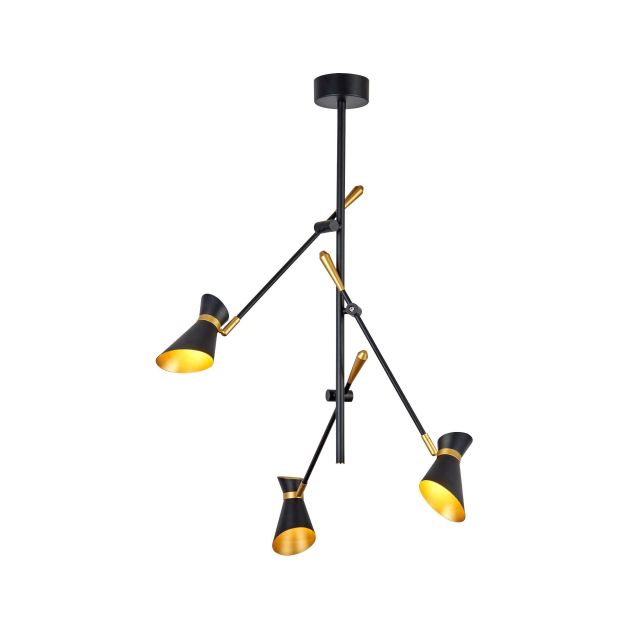 Searchlight Diablo - plafondverlichting - 65 x 55 x 69 cm - 3 x 4W LED incl. - mat zwart en glanzend goud