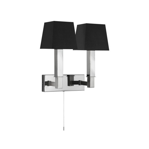 Searchlight Buckingham - wandverlichting met trekschakelaar - 23 x 21 cm - zwart