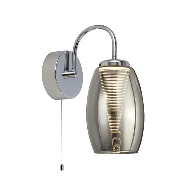 Searchlight Cyclone - wandverlichting met trekschakelaar - 11,5 x 26,5 cm - 6W LED incl. - chroom en gerookt glas