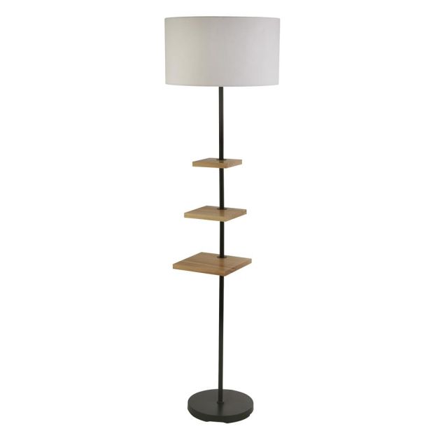 Searchlight Norfolk - vloerlamp - Ø 45 x 163 cm - zwart, grijs en lichtbruin
