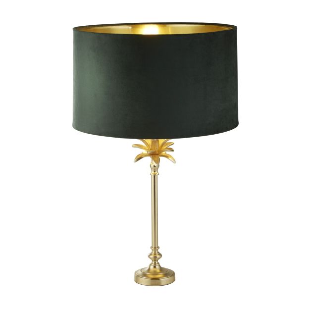 Searchlight Palm - tafellamp - Ø 40 x 65 cm - satijn messing en groen