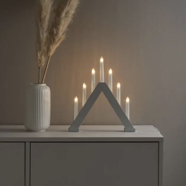 Konstsmide kerstverlichting - houten kerst kandelaar - 31 x 5 x 34 cm - wit