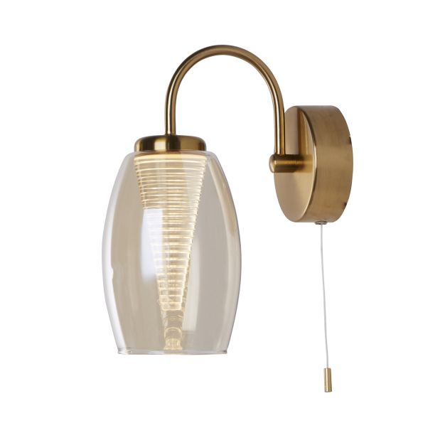 Searchlight Cyclone - wandverlichting met trekschakelaar - 11,5 x 26,5 cm - 6W LED incl. - brons en champagne