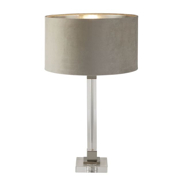 Searchlight Scarborough - tafellamp - Ø 38 x 67 cm - satijn nikkel, zilver en taupe