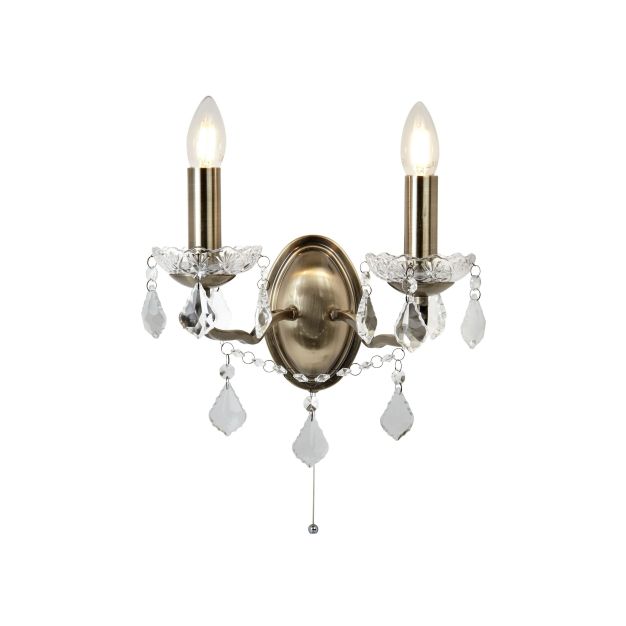 Searchlight Paris - wandverlichting met trekschakelaar - 32 x 27 cm - antiek messing
