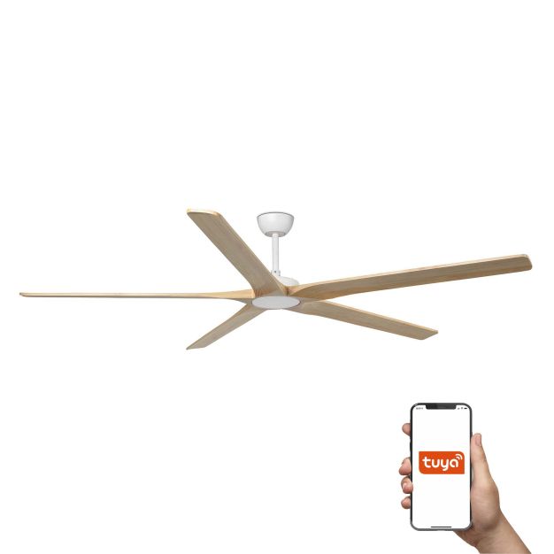 Faro Bigwood 20 XL SMART - plafondventilator - Ø 200 cm - mat wit en den