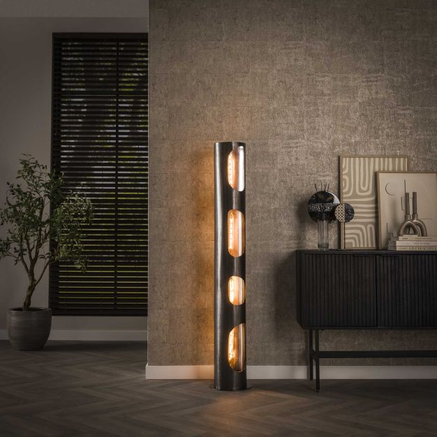 Vico Organic Cylinder XL - vloerlamp - 145 cm - zwart nikkel