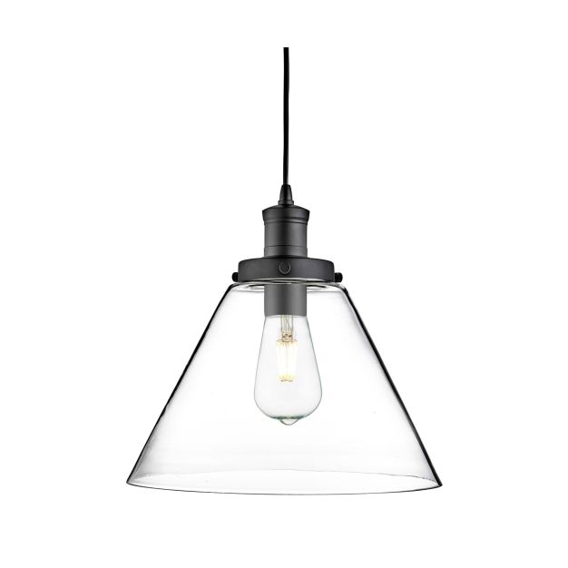 Searchlight Pyramid - hanglamp - Ø 29 x 100 cm - transparant en mat zwart
