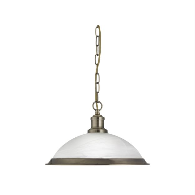 Searchlight Bistro - hanglamp - Ø 34 x 77 cm - albast en antiek messing