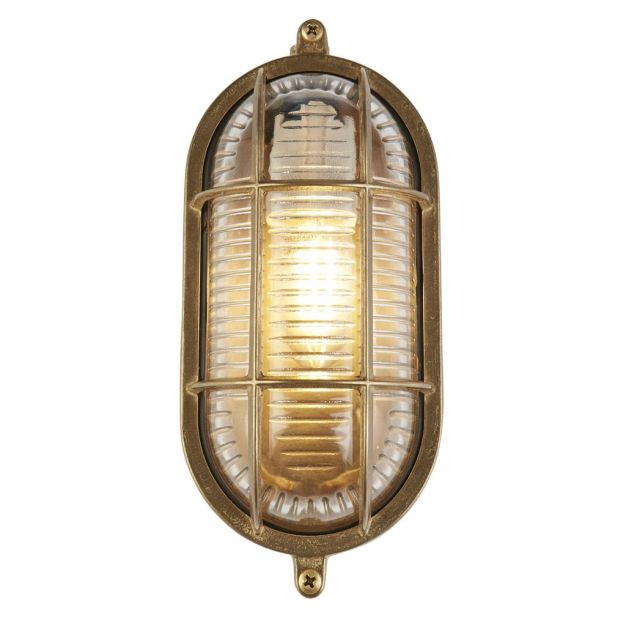 Searchlight Bulkhead - buiten plafond/wandlamp - 10,5 x 22,5 cm - IP64 - messing en transparant