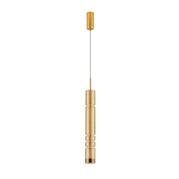 Nova Luce Bento - hanglamp - Ø 8 x 180 cm - 12W LED incl. - messing goud en cognacglas