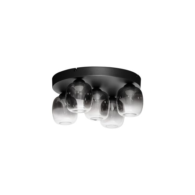 Nova Luce Kita - plafondlamp - Ø 45 x 22 cm - 28W dimbare LED incl. - zandzwart en rokerig glas