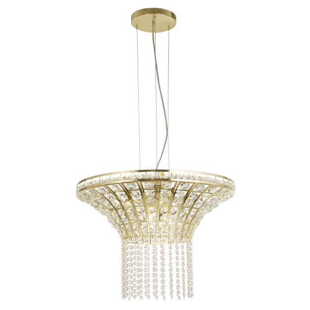 Searchlight Gemma - hanglamp - Ø 60 x 155 cm - satijn messing en transparant