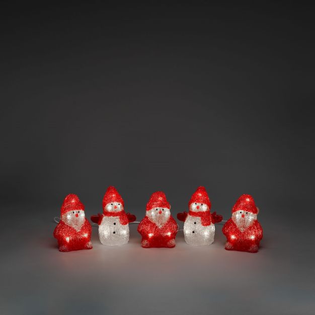 Konstsmide kerstverlichting - 5 decoratieve sneeuw- en kerstmannen - 7 x 13 x 400 cm - IP44 - rood en wit