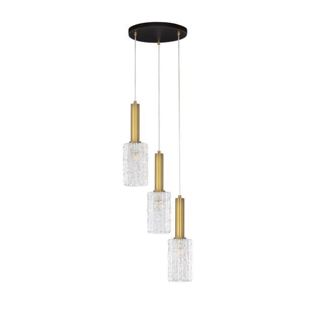 Nova Luce Certa - hanglamp - Ø 30 x 120 cm - helder glas, messing goud en zwart