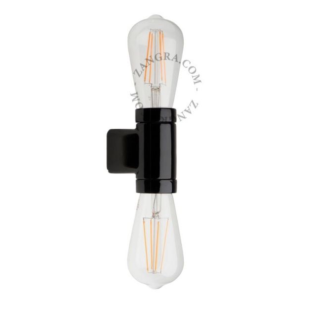 Zangra Puur Porselein Strik - wandlamp - 9,5 x 8 x 5 cm - zwart en messing