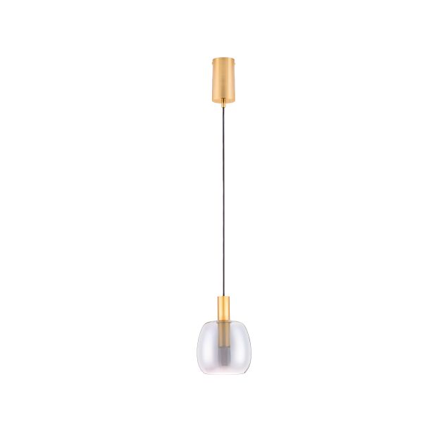 Nova Luce Imatia - hanglamp - Ø 16 x 215 cm - 7W LED incl. - messing goud en rokerig glas