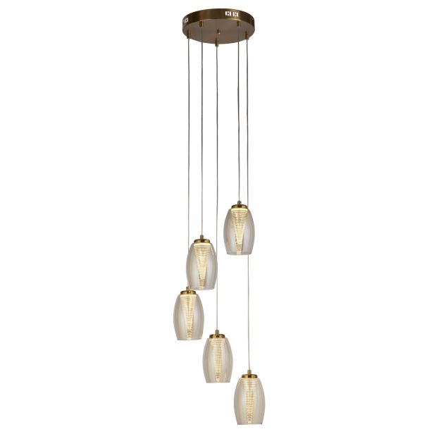 Searchlight Cyclone - hanglamp - Ø 35 x 150 cm - 27W dimbare LED incl. - brons en champagne