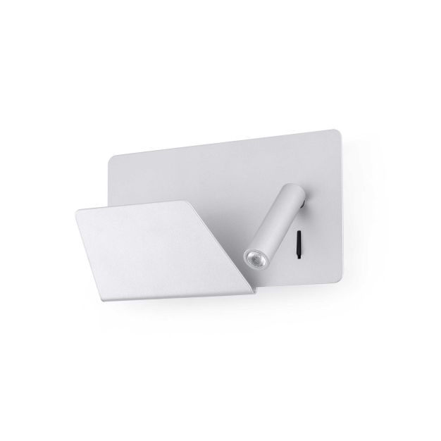 Faro Suau Left - wandverlichting met schakelaar en USB-poort - 28 x 12 x 15,5 cm - 3W LED incl. - zilver