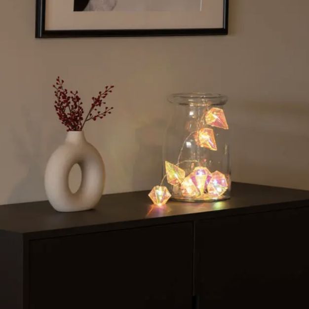 Konstsmide kerstverlichting - decoratieve lichtslinger met diamanten op batterijen - 165 cm - 10 LED-lampen incl. - muticolor