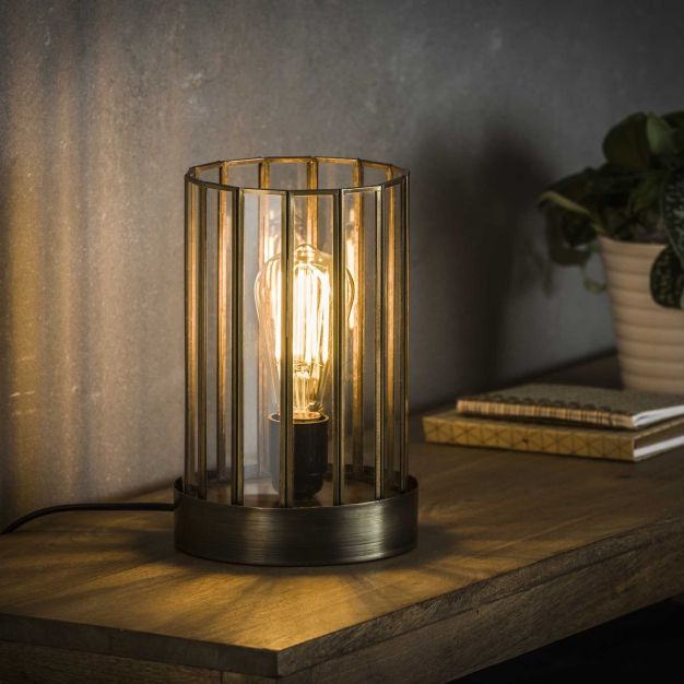 Vico Art Deco Cylinder - tafellamp - Ø 17 x 25 cm - antiek brons