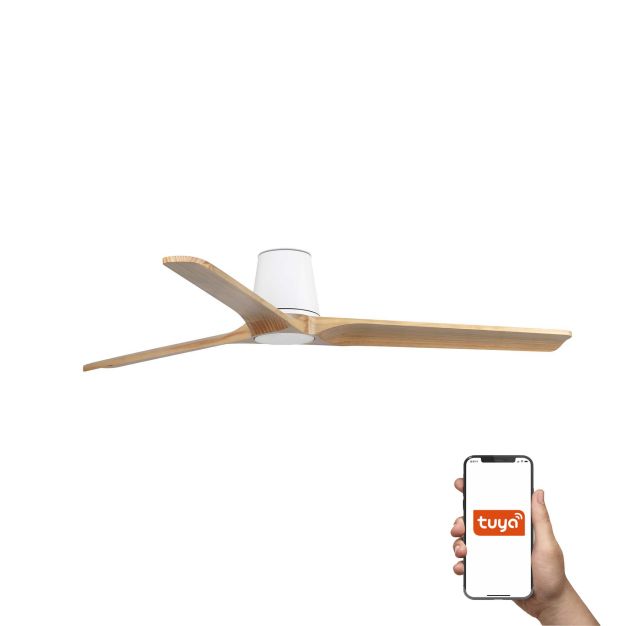 Faro Heywood Tub L Tuya Smart - plafondventilator - Ø 132 cm - mat wit en pino