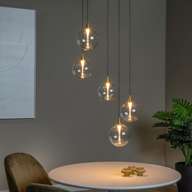 Lucide Gisela - hanglamp - Ø 48 x 150 cm - 5 x 3,8W  dimbare LED incl. - transparant