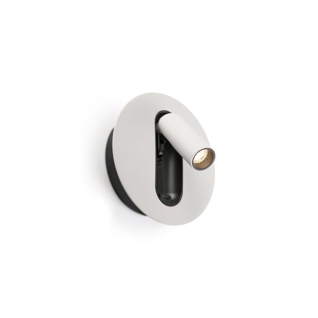 Faro Timit - bedlamp met usb poort - 5,3 x 11,2 x 3 cm - 4,5W LED incl. - mat wit en gestructureerd zwart