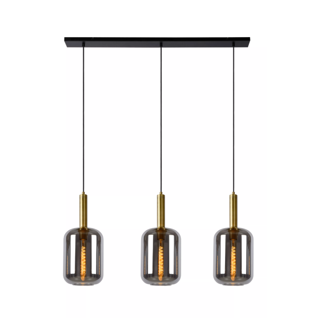 Lucide Joanet - hanglamp - 110 x 22 x 180 cm - gerookt glas en messing