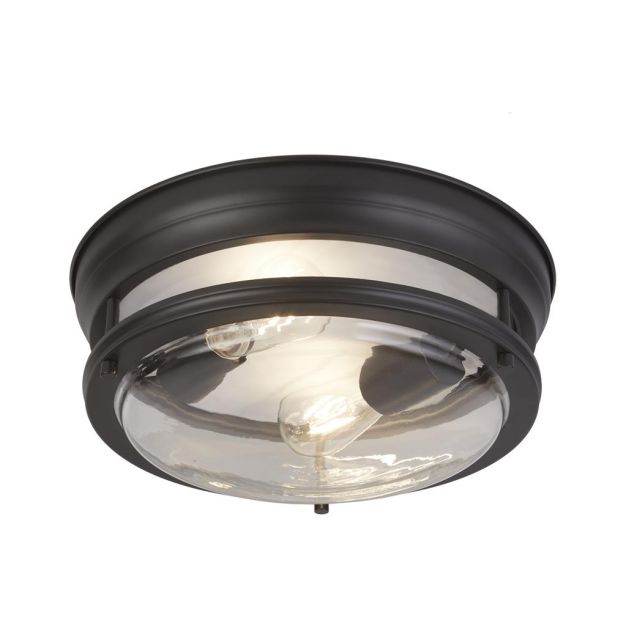Searchlight Glasgow - plafondlamp - Ø 35 x 14,5 cm - IP44 - zwart en transparant