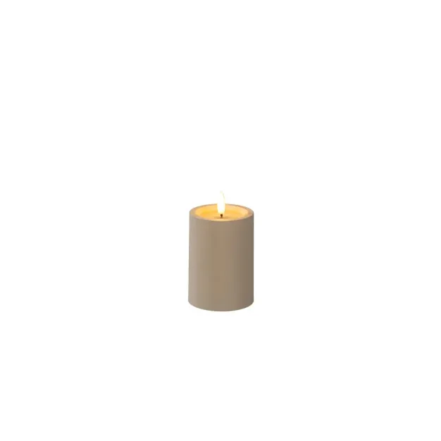 Konstsmide - LED blokkaars op batterijen met flakkervlam - Ø 7 x 10 cm - IP44 - beige