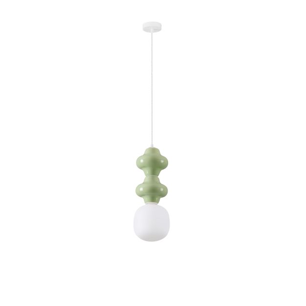Nova Luce Clio - hanglamp - Ø 18 x 215 cm - groen, wit en opaalglas