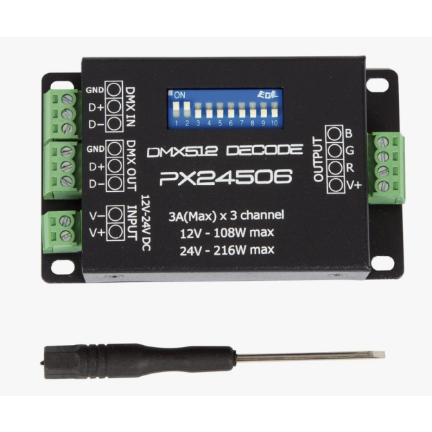 VK Lighting - DMX Decoder - 3-kanaal 3A - 12V of 24V - 108W of 216W