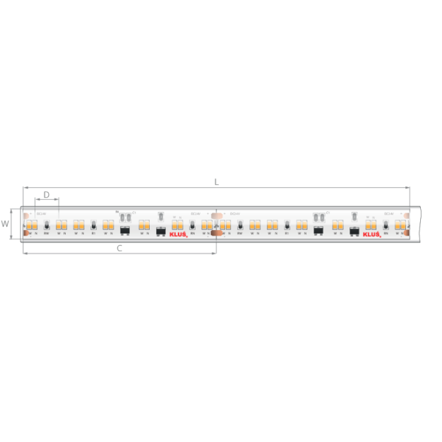 Klus LED strip - 1cm breed, 500cm lengte - 24Vdc - dim to warm - 9,6W LED per meter - 224 LEDs per meter - IP65 - 1800-3000K