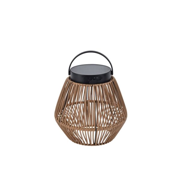 Lutec Coppa - draagbare tafellamp op zonne-energie - Ø 21,5 x 21,6 cm - 2,8W LED incl. - IP44 - zwart en rotan