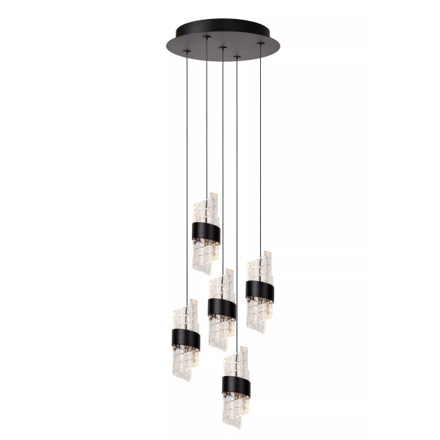Lucide Kligande - hanglamp - Ø 30 x 150 cm - 5 x 7,8W LED incl. - zwart