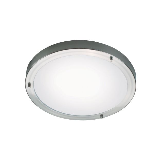 Nordlux Ancona Maxi - plafondverlichting - Ø 31,5 x 8 cm - IP44 - geborsteld staal en opaal wit