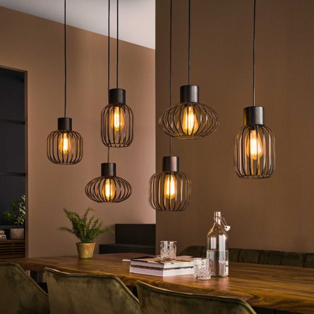 Vico Cage 6L - hanglamp - 160 x 28 x 150 cm - houtskool