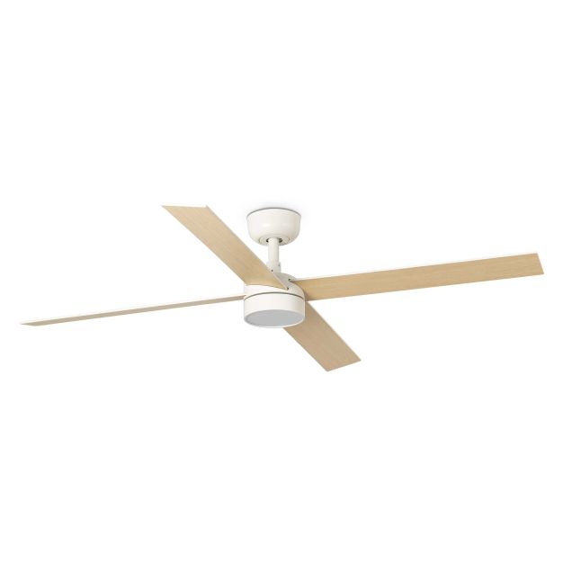 Faro Rudder L 4 - plafondventilator met licht en afstandsbediening - Ø 132 x 27,6 cm - mat wit en essen