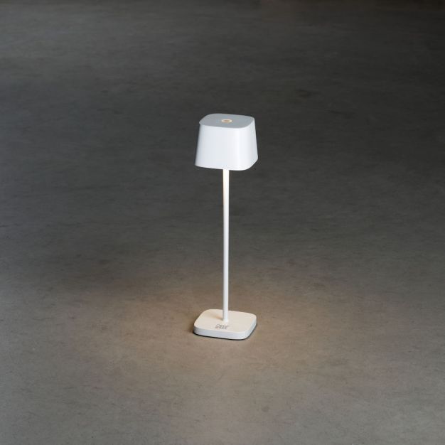 Konstsmide Capri Mini - buiten tafellamp - 7 x 7 x 25 cm - 2,2W dim to warm LED incl. - oplaadbaar - IP54 - wit