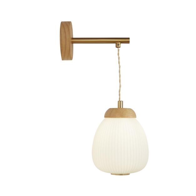 Searchlight Ella - wandlamp - 15 x 35 cm - zwart, opaal en bruin