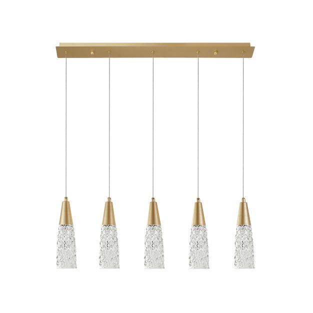 Nova Luce Kovac - hanglamp - 80 x 10 x 180 cm - geborsteld goud en transparant