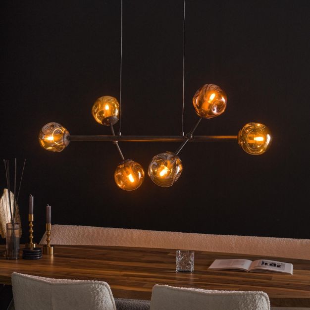 Vico Gene Tricolor 6L - hanglamp - 110 x 40 x 150 cm - chroom, goud en koper