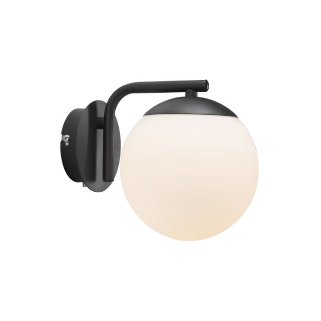 Nordlux Grant - wandverlichting met schakelaar - 14,5 x 16,4 cm - zwart en opaal wit