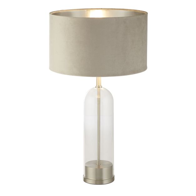 Searchlight Oxford - tafellamp - Ø 38 x 51 cm - satijn nikkel, zilver en taupe