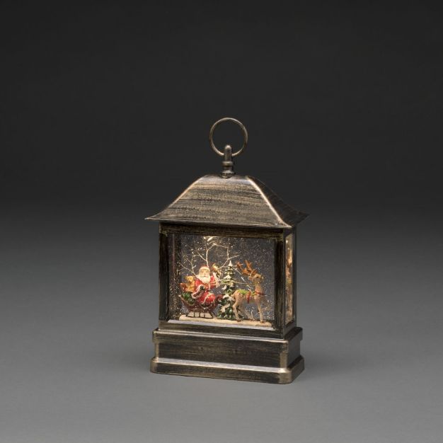 Konstsmide kerstverlichting - sneeuwlantaarn met kerstman en eland op batterijen - 17,5 x 8,5 x 25 cm - bruin